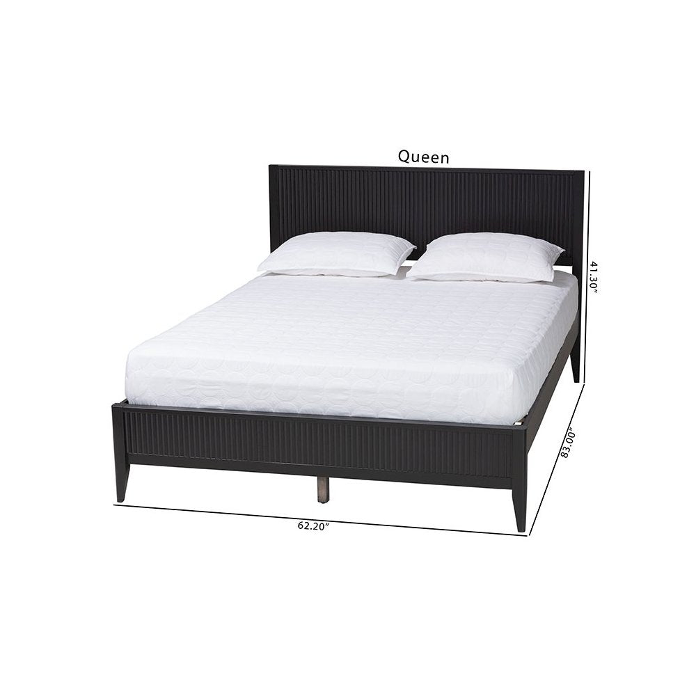 Primrose Mid-Century Black Fluted Wood Queen Size Platform Bed