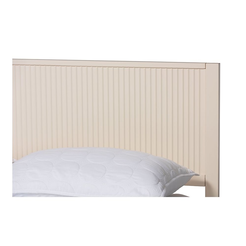 Primrose Mid-Century Ivory Fluted Wood Queen Size Platform Bed