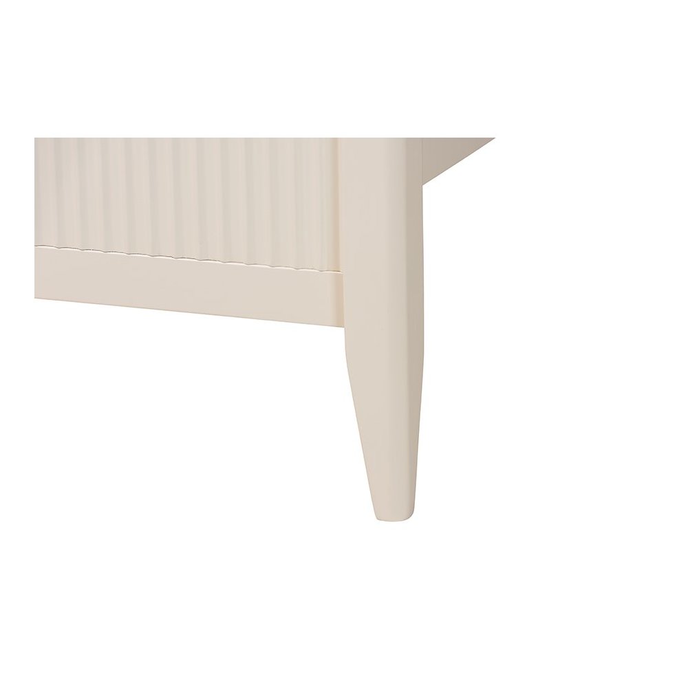 Primrose Mid-Century Ivory Fluted Wood Queen Size Platform Bed