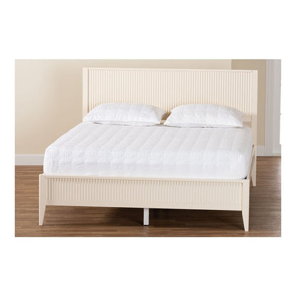 Primrose Mid-Century Ivory Fluted Wood Queen Size Platform Bed