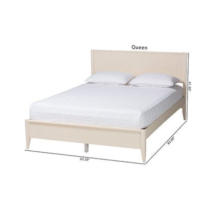 Primrose Mid-Century Ivory Fluted Wood Queen Size Platform Bed