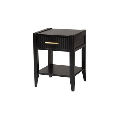 Primrose Mid-Century Black Fluted Wood King Size 4-Piece Canopy Bedroom Set