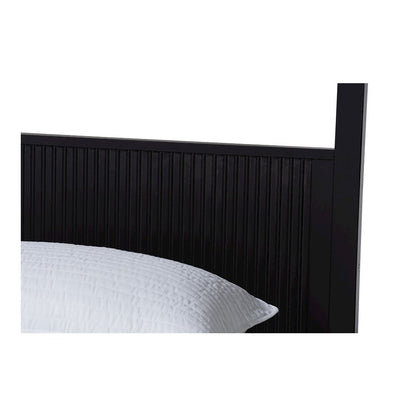 Primrose Mid-Century Black Fluted Wood King Size 4-Piece Canopy Bedroom Set