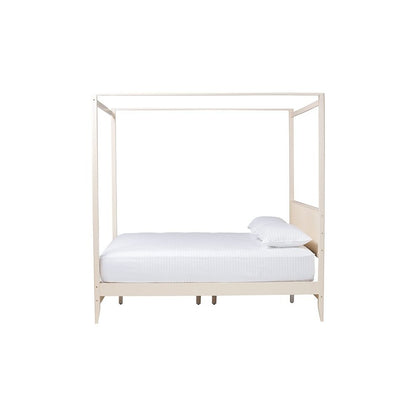 Primrose Mid-Century Ivory Fluted Wood King Size Canopy Bed