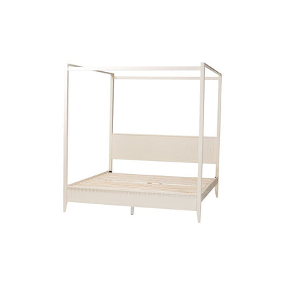 Primrose Mid-Century Ivory Fluted Wood King Size Canopy Bed