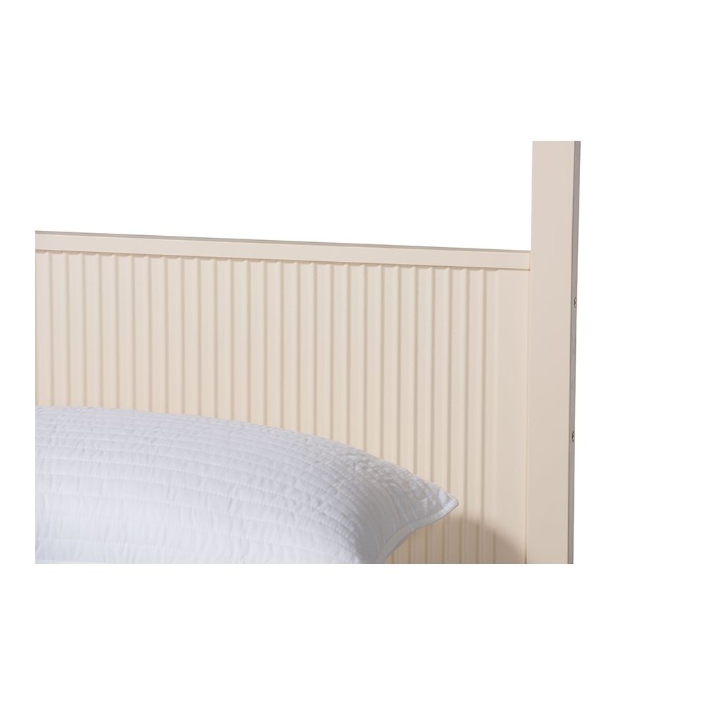 Primrose Mid-Century Ivory Fluted Wood King Size Canopy Bed