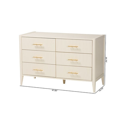 Primrose Mid-Century Ivory Fluted Wood 6-Drawer Dresser