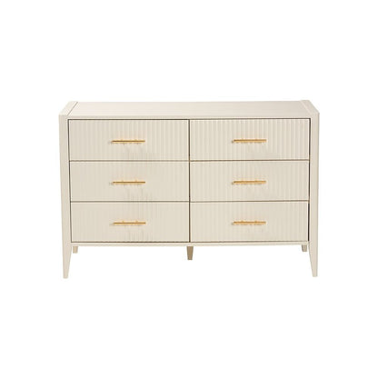 Primrose Mid-Century Ivory Fluted Wood 6-Drawer Dresser