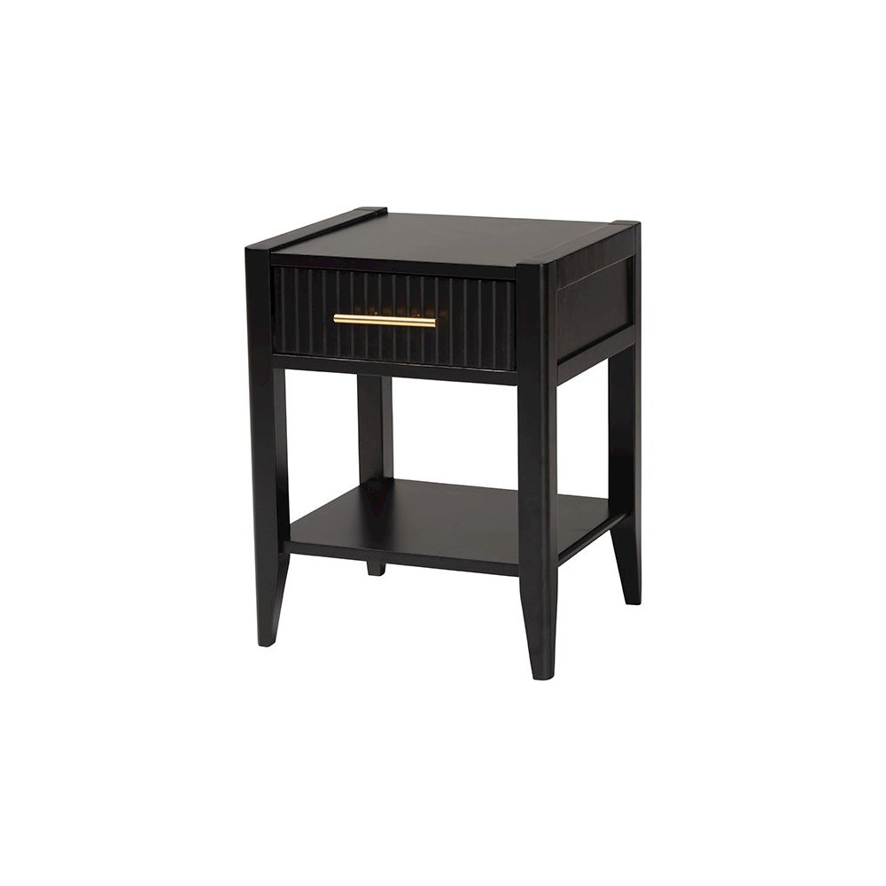 Primrose Mid-Century Black Fluted Wood 1-Drawer Nightstand