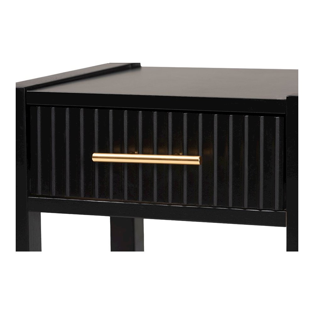 Primrose Mid-Century Black Fluted Wood 1-Drawer Nightstand