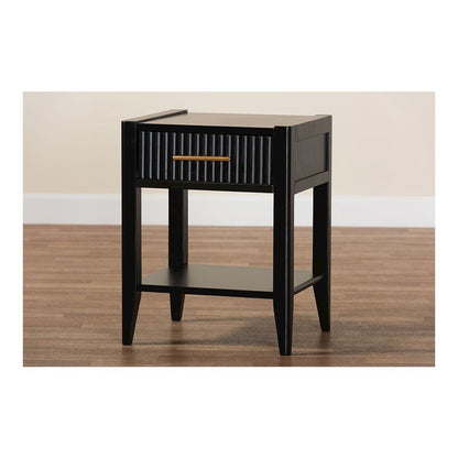 Primrose Mid-Century Black Fluted Wood 1-Drawer Nightstand