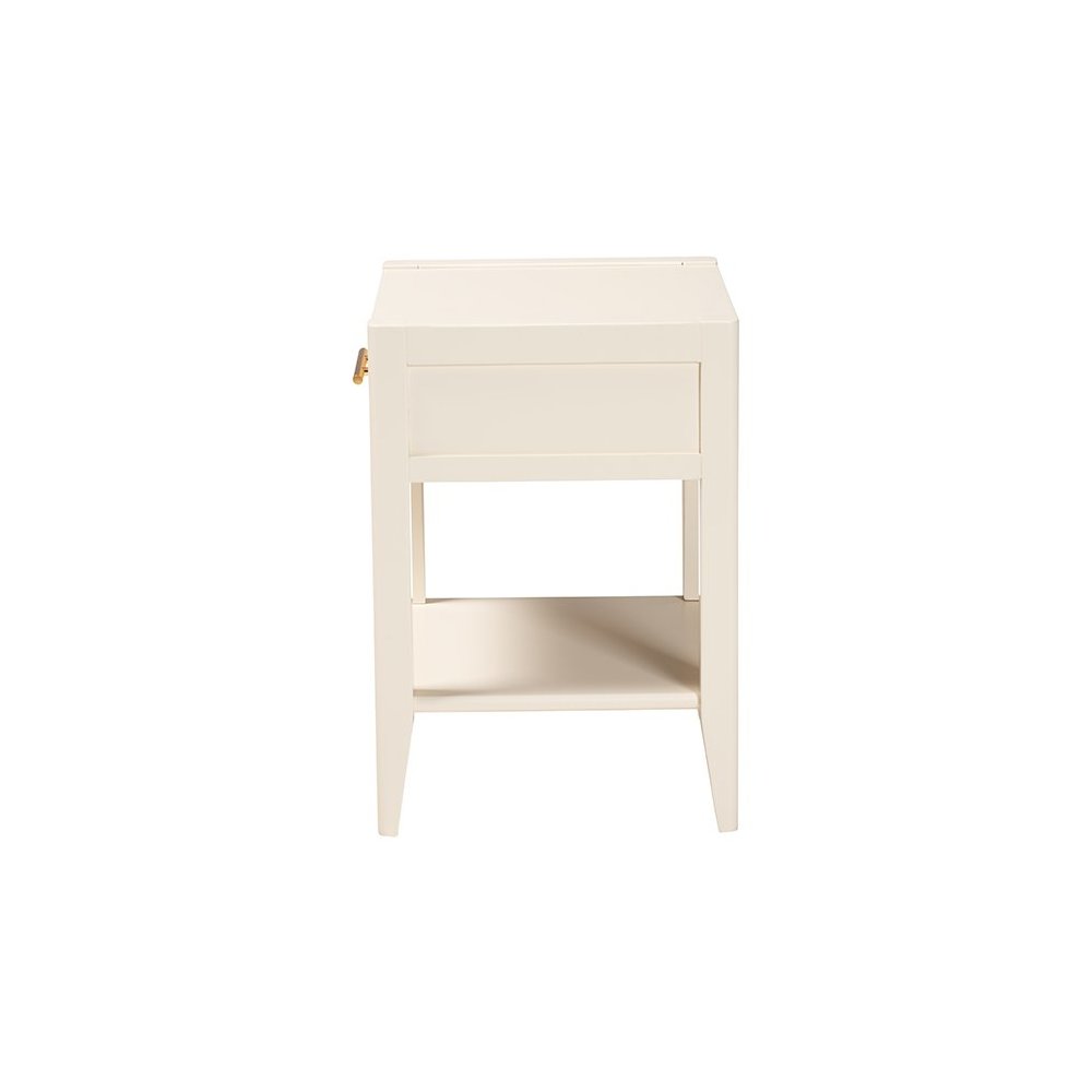 Primrose Mid-Century Ivory Fluted Wood 1-Drawer Nightstand