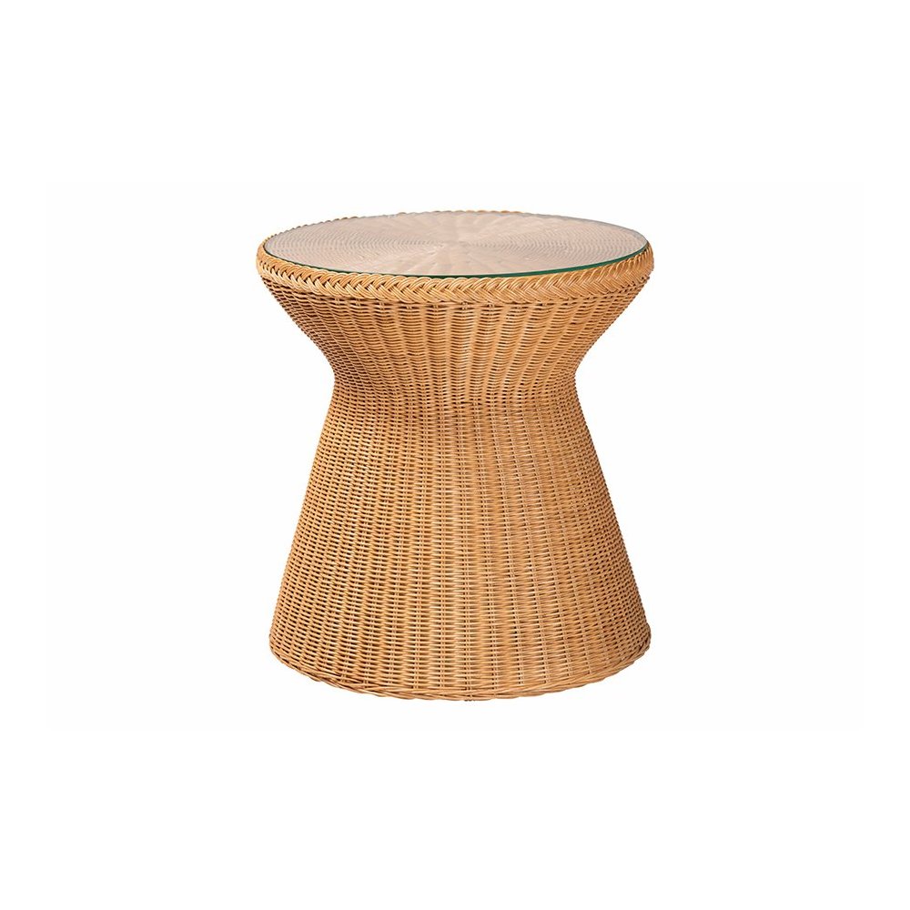 Nina Bohemian Light Honey Braided Rattan End Table with Glass Tabletop