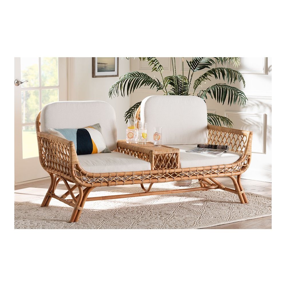 Pakis Bohemian Light Honey Rattan Tete-a-Tete Sofa