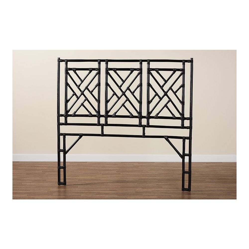 Karavo Bohemian Black Natural Rattan Queen Size Standalone Headboard