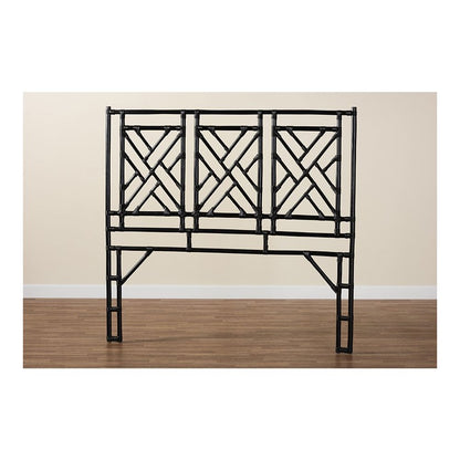 Karavo Bohemian Black Natural Rattan Queen Size Standalone Headboard