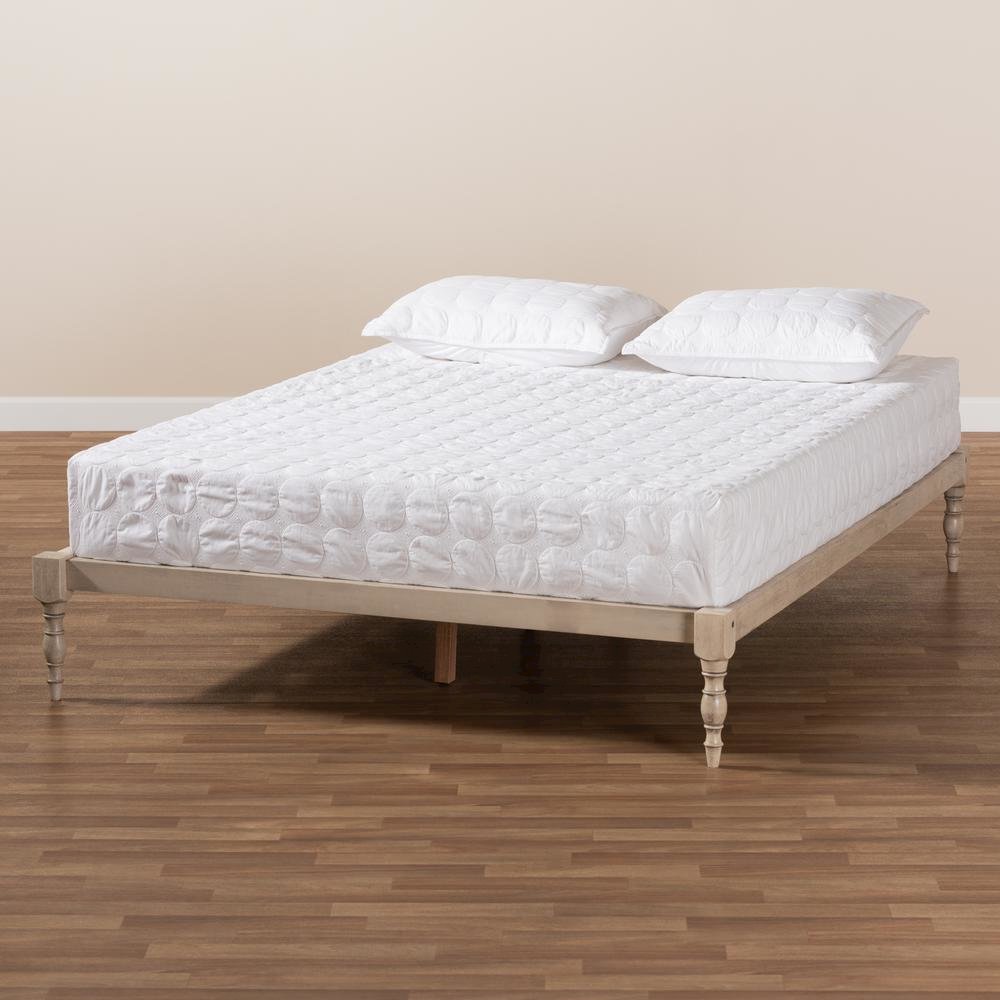 Antique White Finished Wood Queen Size Platform Bed Frame