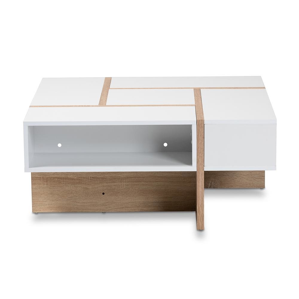Rasa Modern and Contemporary Two-Tone White and Oak Finished Wood Coffee Table