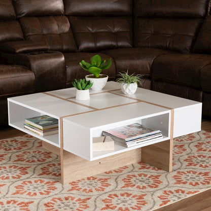 Rasa Modern and Contemporary Two-Tone White and Oak Finished Wood Coffee Table