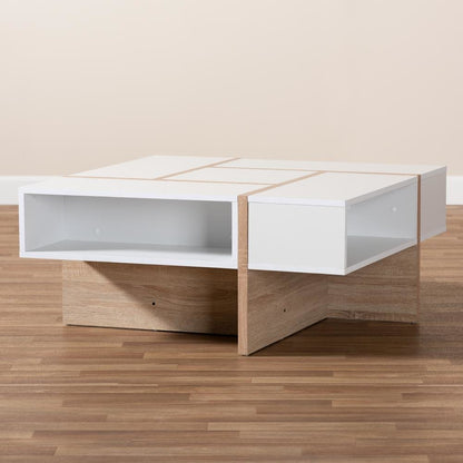 Rasa Modern and Contemporary Two-Tone White and Oak Finished Wood Coffee Table