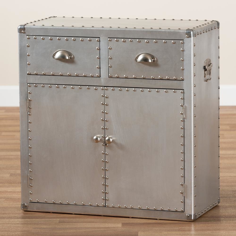 Baxton Studio Serge French Industrial Silver Metal 2-Door Accent Storage Cabinet