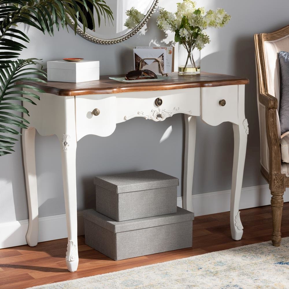 Brown Finished Small 3-Drawer Wood Console Table