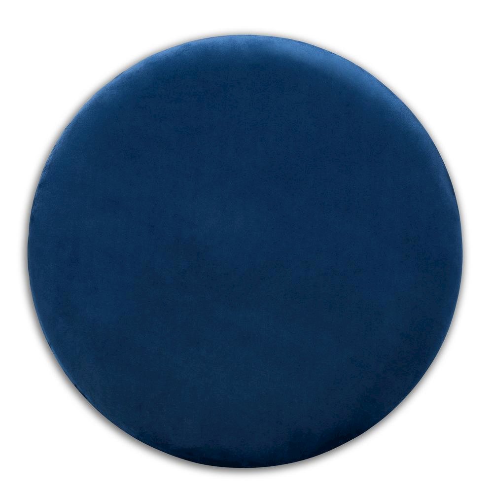 Luxe Navy Blue Velvet Fabric Upholstered Gold Finished Storage Ottoman