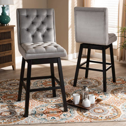 Dark Brown Finished Wood 2-Piece Swivel Bar Stool Set Set