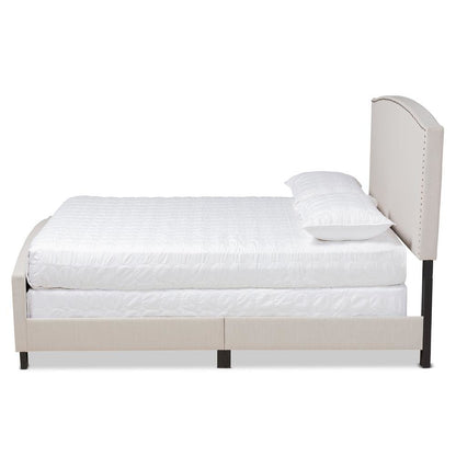 Morgan Modern Transitional Beige Fabric Upholstered King Size Panel Bed