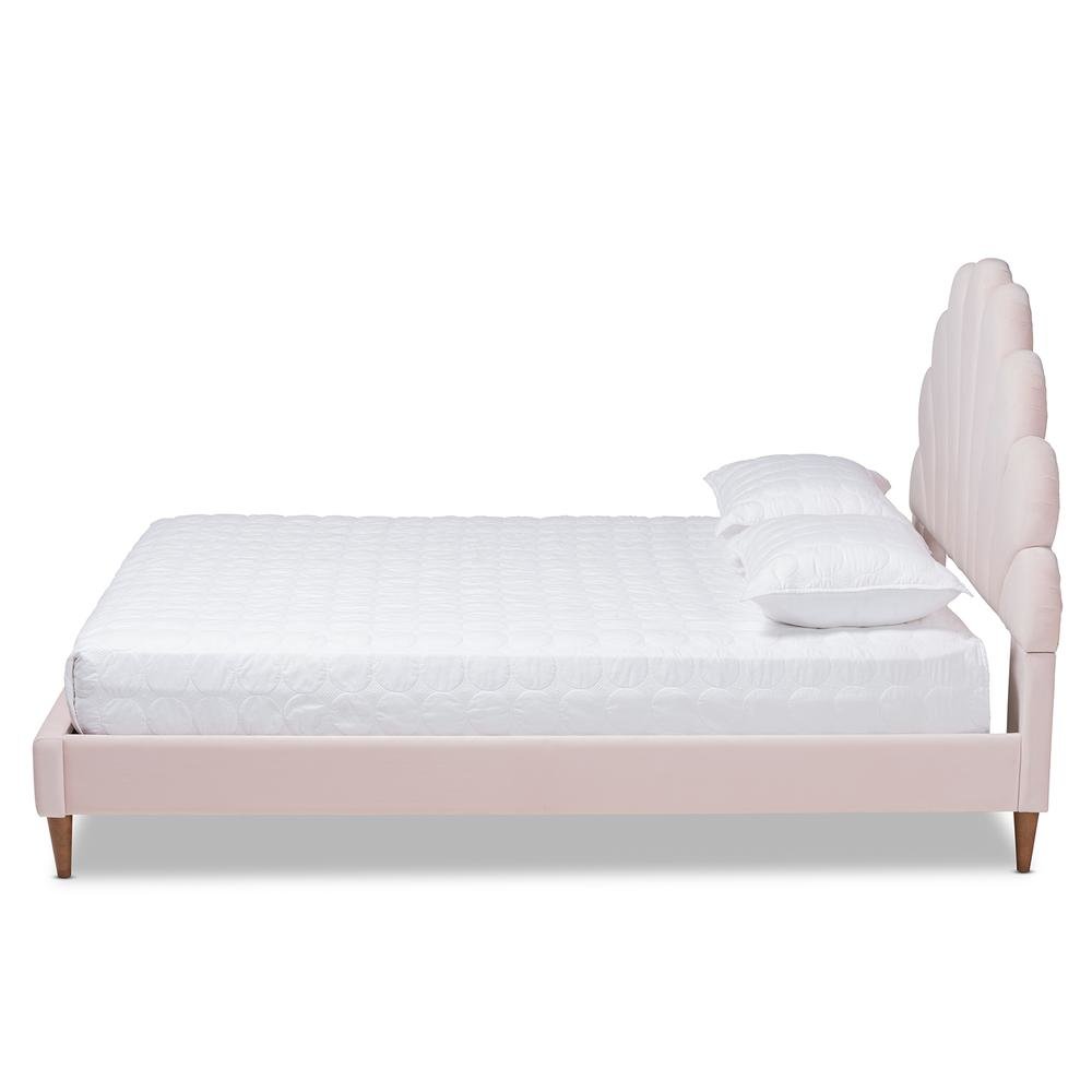 Walnut Brown Finished Wood Queen Size Seashell Shaped Platform Bed