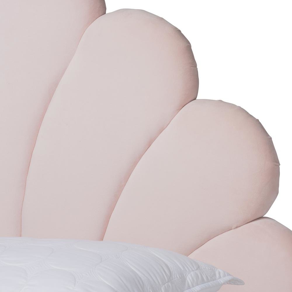 Walnut Brown Finished Wood Queen Size Seashell Shaped Platform Bed