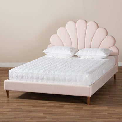 Walnut Brown Finished Wood Queen Size Seashell Shaped Platform Bed