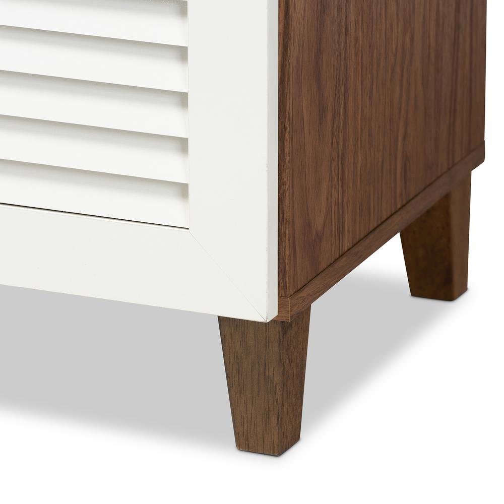 White and Walnut Finished 5-Shelf Wood Shoe Storage Cabinet with Drawer