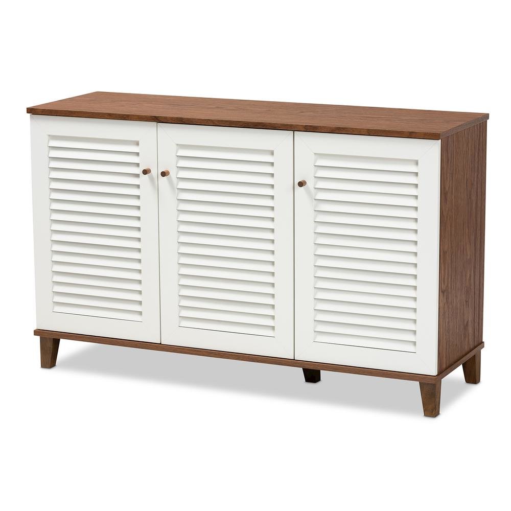 Walnut Finished 8-Shelf Wood Shoe Storage Cabinet