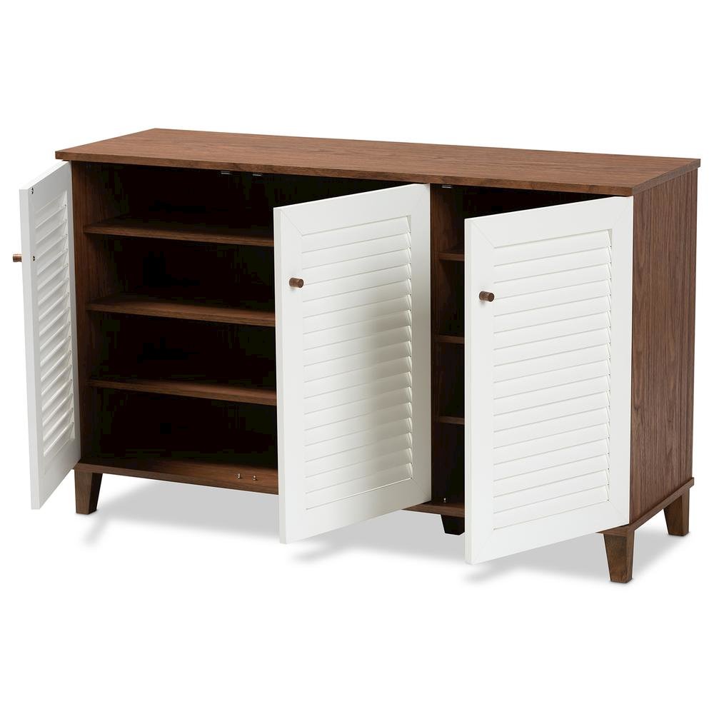 Walnut Finished 8-Shelf Wood Shoe Storage Cabinet