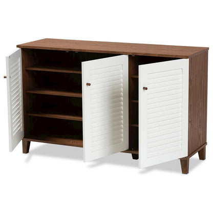 Walnut Finished 8-Shelf Wood Shoe Storage Cabinet