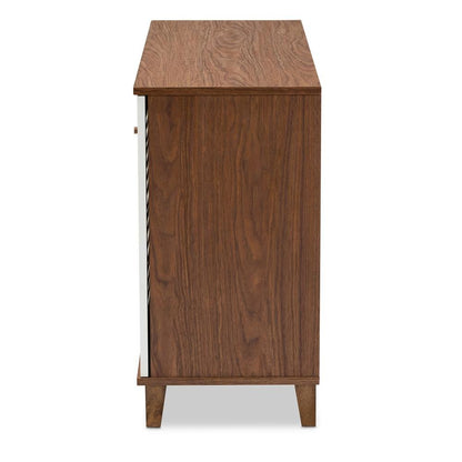 Walnut Finished 8-Shelf Wood Shoe Storage Cabinet