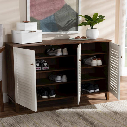 Walnut Finished 8-Shelf Wood Shoe Storage Cabinet