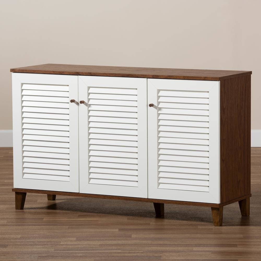 Walnut Finished 8-Shelf Wood Shoe Storage Cabinet