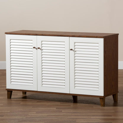 Walnut Finished 8-Shelf Wood Shoe Storage Cabinet