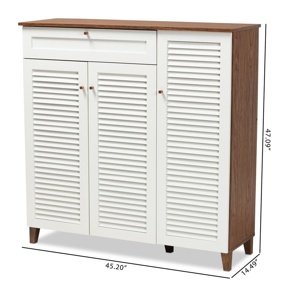Walnut Finished 11-Shelf Wood Shoe Storage Cabinet with Drawer