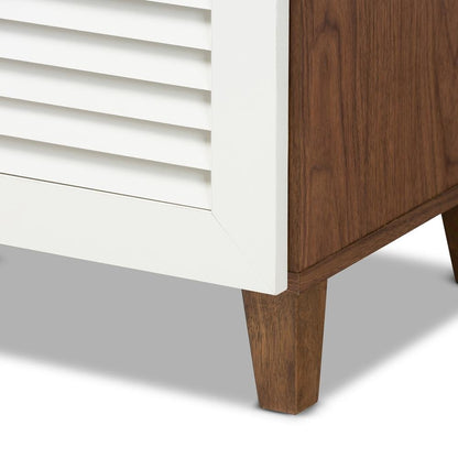 Walnut Finished 11-Shelf Wood Shoe Storage Cabinet with Drawer