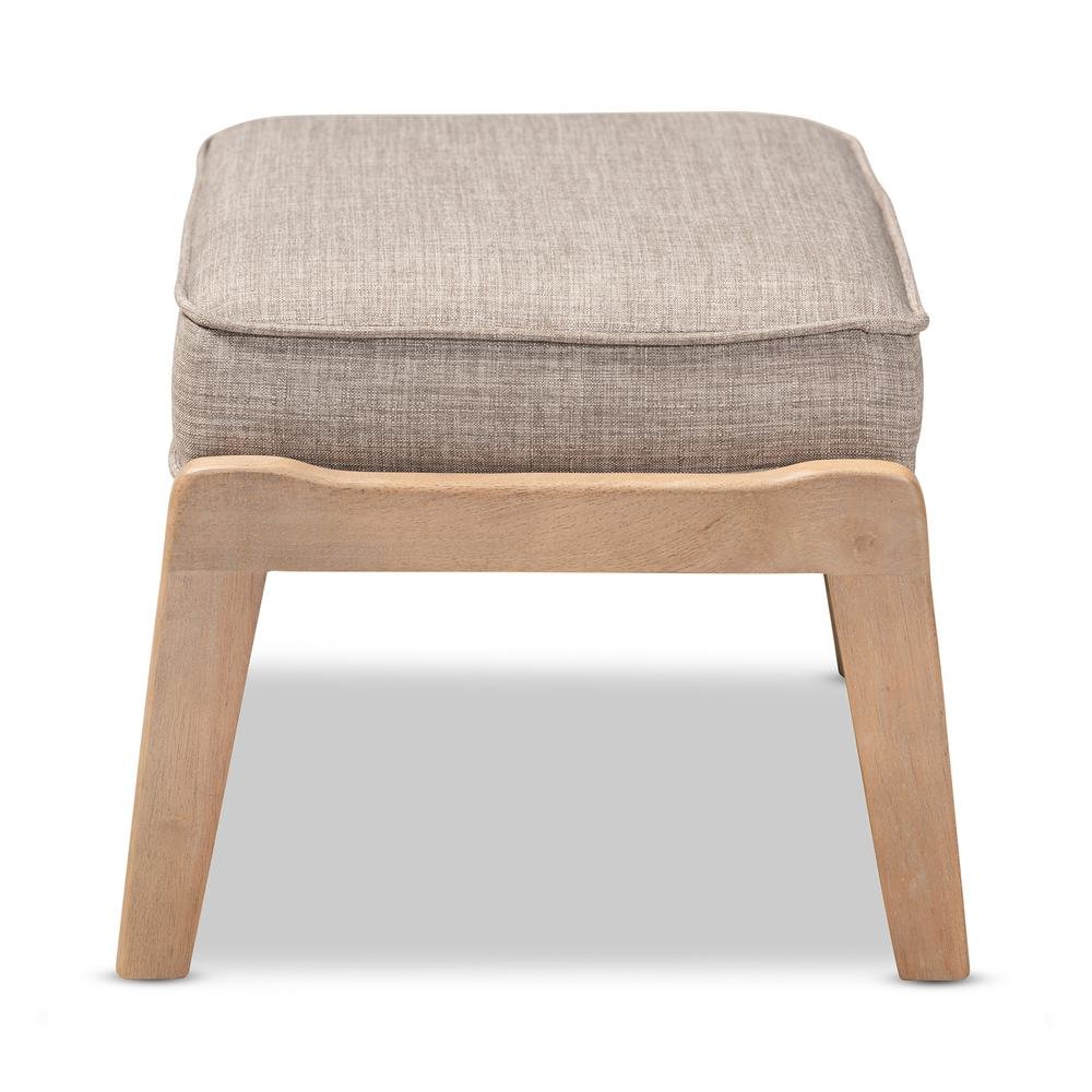 Light Grey Fabric Upholstered Antique Oak Finished Wood Ottoman