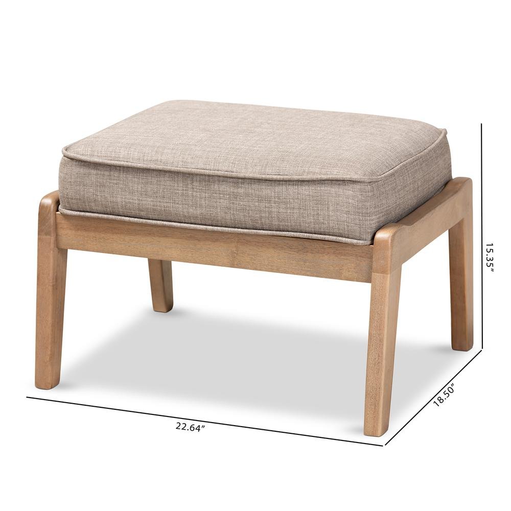 Light Grey Fabric Upholstered Antique Oak Finished Wood Ottoman