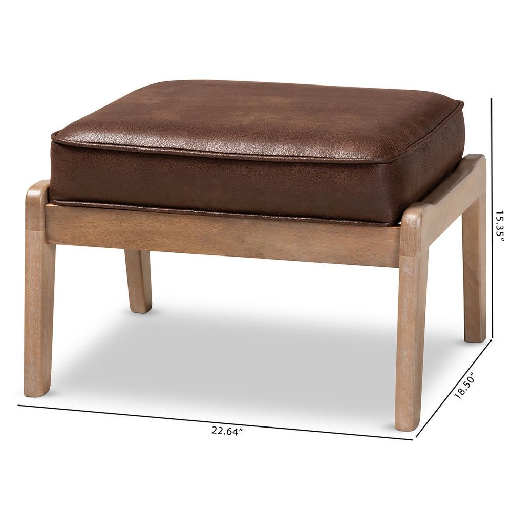 Leather Effect Fabric Upholstered Antique Oak Finished Wood Ottoman