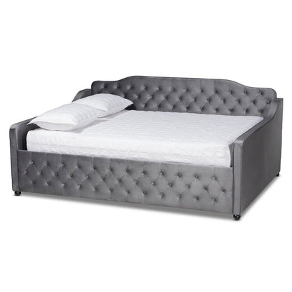 Grey Velvet Fabric Upholstered and Button Tufted Full Size Daybed