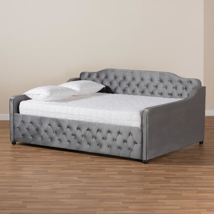 Grey Velvet Fabric Upholstered and Button Tufted Full Size Daybed