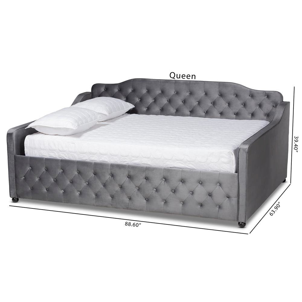 Grey Velvet Fabric Upholstered and Button Tufted Full Size Daybed