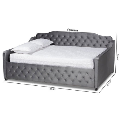 Grey Velvet Fabric Upholstered and Button Tufted Full Size Daybed
