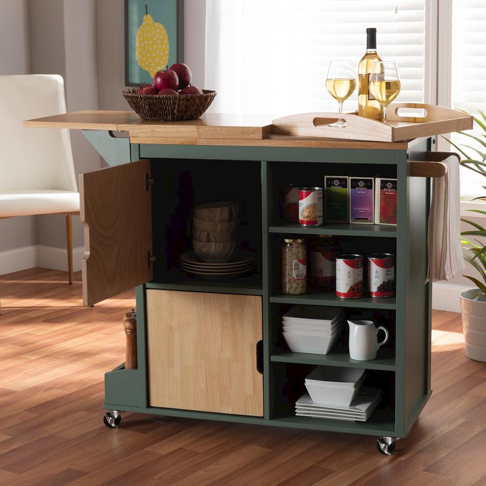 Natural Wood Kitchen Storage Cart